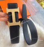 Best Quality Copy Hermes Black Belt & Gold Frosted Buckle